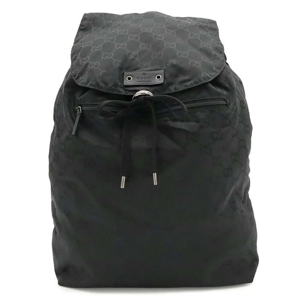 GUCCI GG Nylon Backpack, Leather, Black (Bear charm missing) 223670
